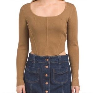 HOUSE OF HARLOW 1960 Camel Brown Long Sleeve Crop Knit Corset Top – Size M